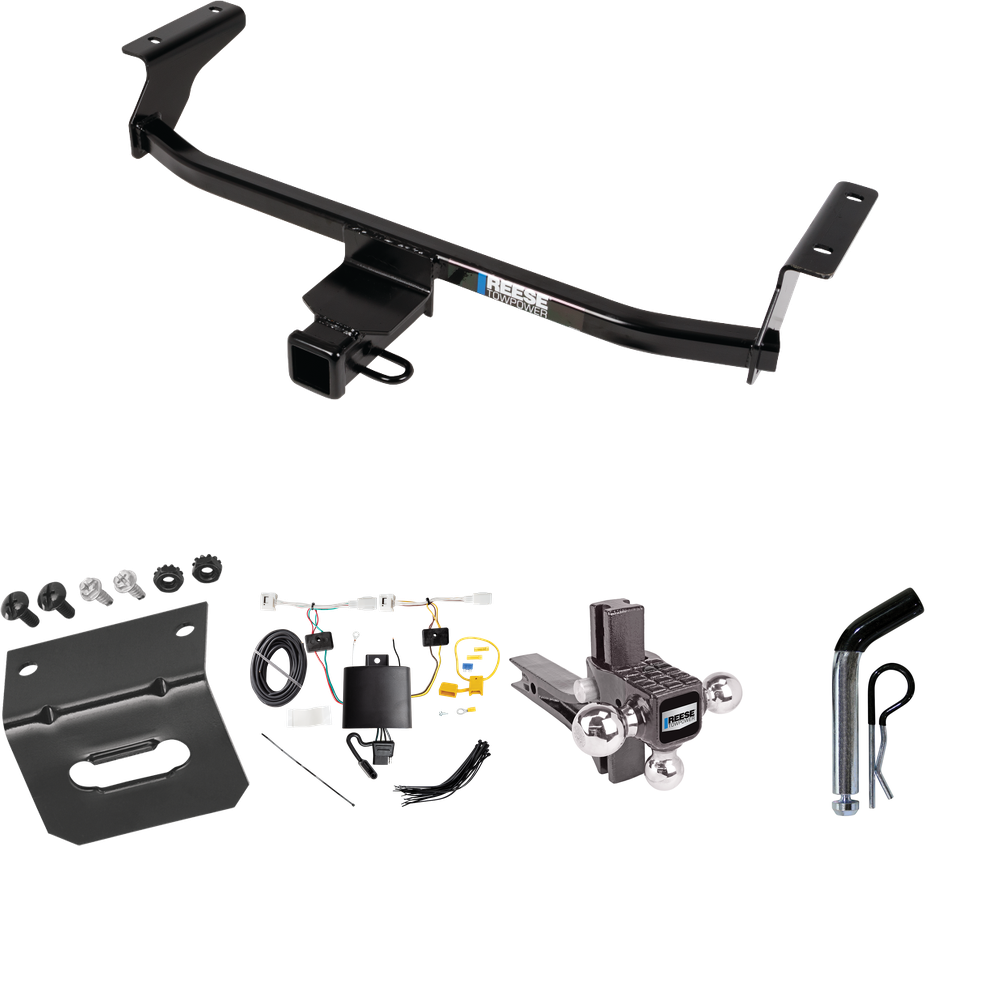 Fits 2020-2023 Mazda CX-30 Trailer Hitch Tow PKG w/ 4-Flat Wiring Harness + Adjustable Drop Rise Triple Ball Ball Mount 1-7/8" & 2" & 2-5/16" Trailer Balls + Pin/Clip + Wiring Bracket By Reese Towpower