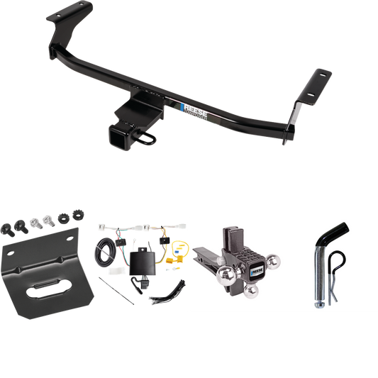 Fits 2020-2023 Mazda CX-30 Trailer Hitch Tow PKG w/ 4-Flat Wiring Harness + Adjustable Drop Rise Triple Ball Ball Mount 1-7/8" & 2" & 2-5/16" Trailer Balls + Pin/Clip + Wiring Bracket By Reese Towpower