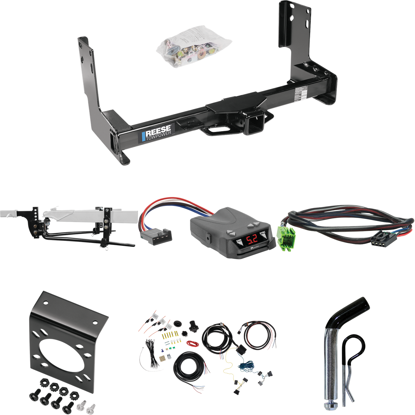 Fits 2019-2021 Mercedes-Benz Sprinter 2500 Trailer Hitch Tow PKG w/ 8K Round Bar Weight Distribution Hitch w/ 2-5/16" Ball + Pin/Clip + Tekonsha Brakeman IV Brake Control + Plug & Play BC Adapter + 7-Way RV Wiring (Excludes: w/Factory Step Bumper Mod