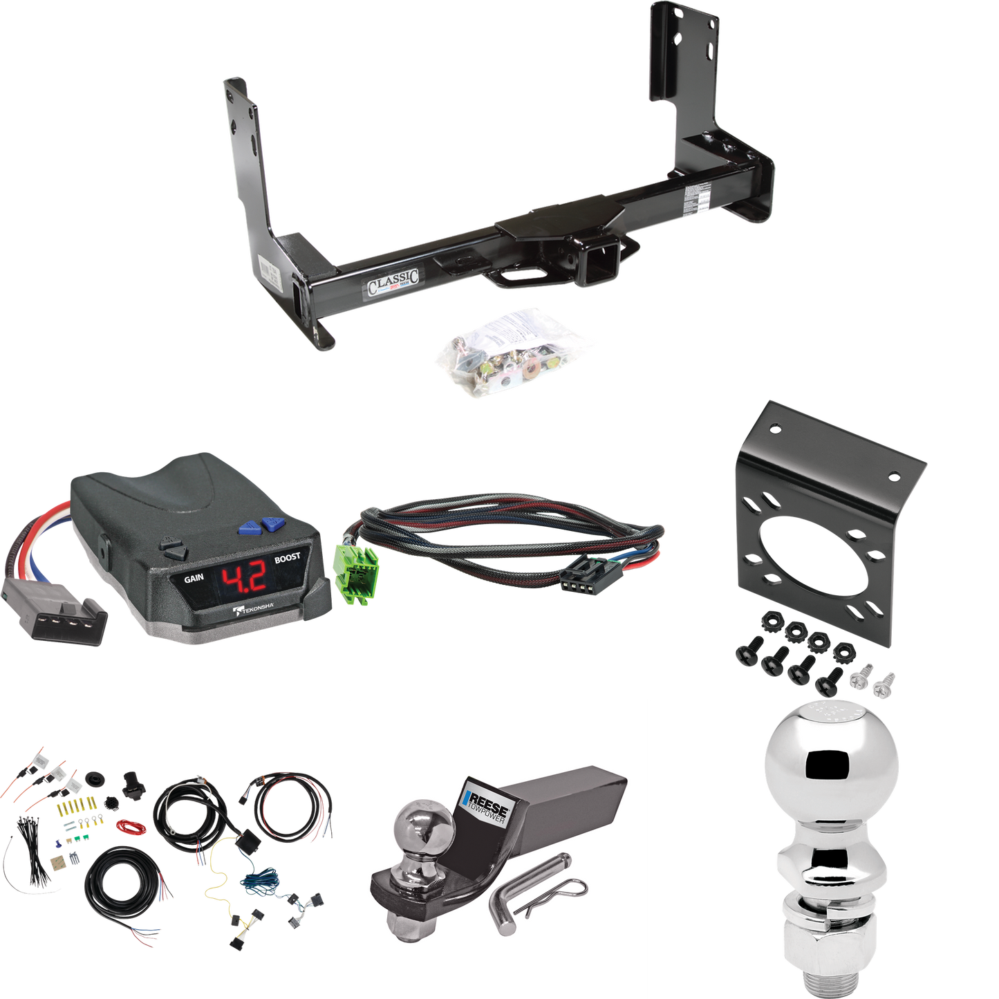 Fits 2019-2021 Freightliner Sprinter 2500 Trailer Hitch Tow PKG w/ Tekonsha BRAKE-EVN Brake Control + Plug & Play BC Adapter + 7-Way RV Wiring + 2" & 2-5/16" Ball & Drop Mount (Excludes: w/Factory Step Bumper Models) By Draw-Tite