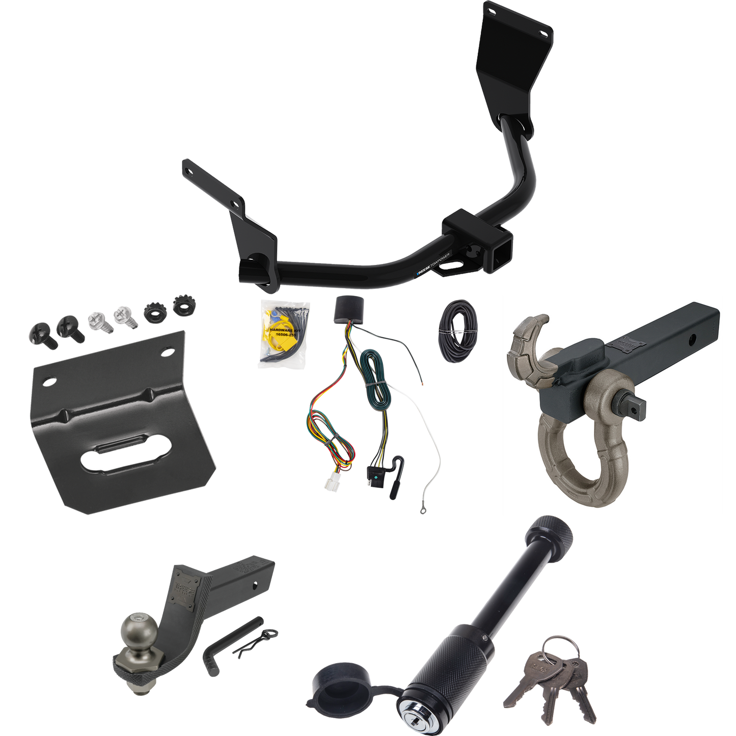 Fits 2019-2022 Acura RDX Trailer Hitch Tow PKG w/ 4-Flat Wiring + Interlock Tactical Starter Kit w/ 3-1/4" Drop & 2" Ball + Tactical Hook & Shackle Mount + Tactical Dogbone Lock + Wiring Bracket (For Without +12V Power Provision Models) By Reese Towp