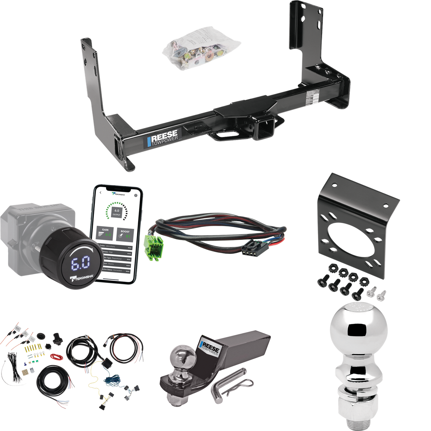 Fits 2019-2021 Mercedes-Benz Sprinter 2500 Trailer Hitch Tow PKG w/ Tekonsha Prodigy iD Bluetooth Wireless Brake Control + Plug & Play BC Adapter + 7-Way RV Wiring + 2" & 2-5/16" Ball & Drop Mount (Excludes: w/Factory Step Bumper Models) By Reese Tow