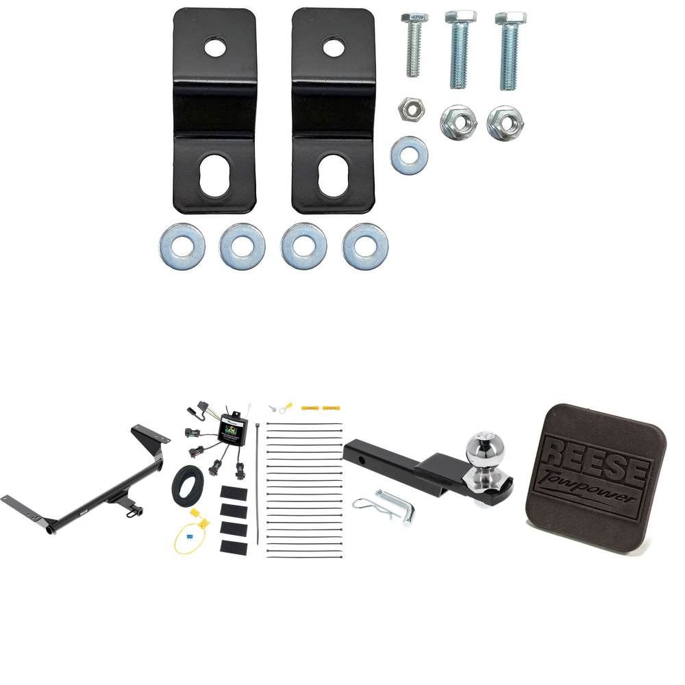 Fits 2017-2020 Chrysler Pacifica Hybrid Trailer Hitch Tow PKG w/ 4-Flat Zero Contact "No Splice" Wiring Harness + Interlock Starter Kit w/ 2" Ball 1-1/4" Drop 3/4" Rise + Hitch Cover By Reese Towpower