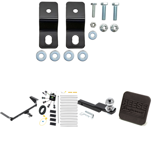 Fits 2017-2020 Chrysler Pacifica Hybrid Trailer Hitch Tow PKG w/ 4-Flat Zero Contact "No Splice" Wiring Harness + Interlock Starter Kit w/ 2" Ball 1-1/4" Drop 3/4" Rise + Hitch Cover By Reese Towpower