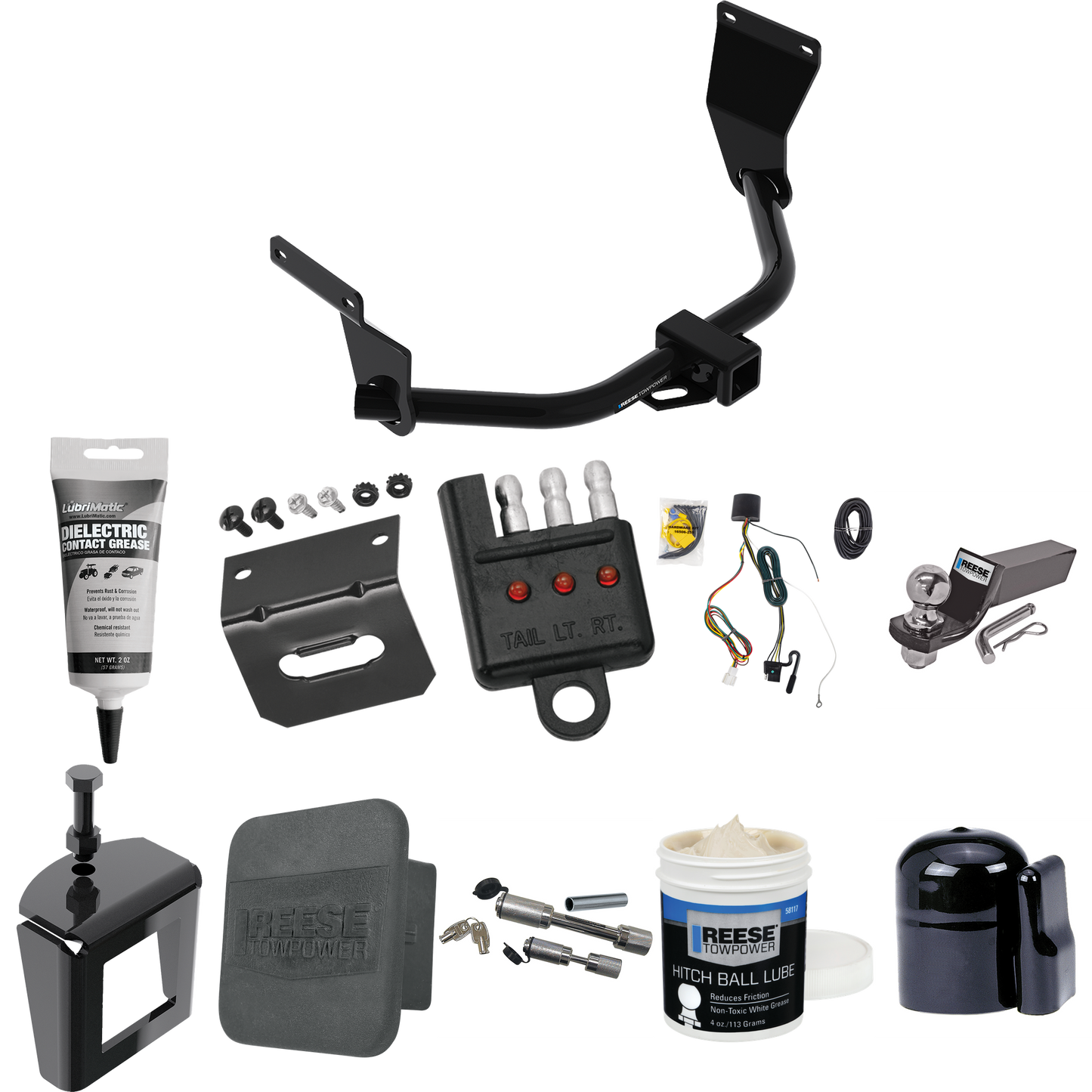 Fits 2019-2022 Acura RDX Trailer Hitch Tow PKG w/ 4-Flat Wiring + Starter Kit Ball Mount w/ 2" Drop & 2" Ball + 1-7/8" Ball + Wiring Bracket + Dual Hitch & Coupler Locks + Hitch Cover + Wiring Tester + Ball Lube + Electric Grease + Ball Wrench + Anti