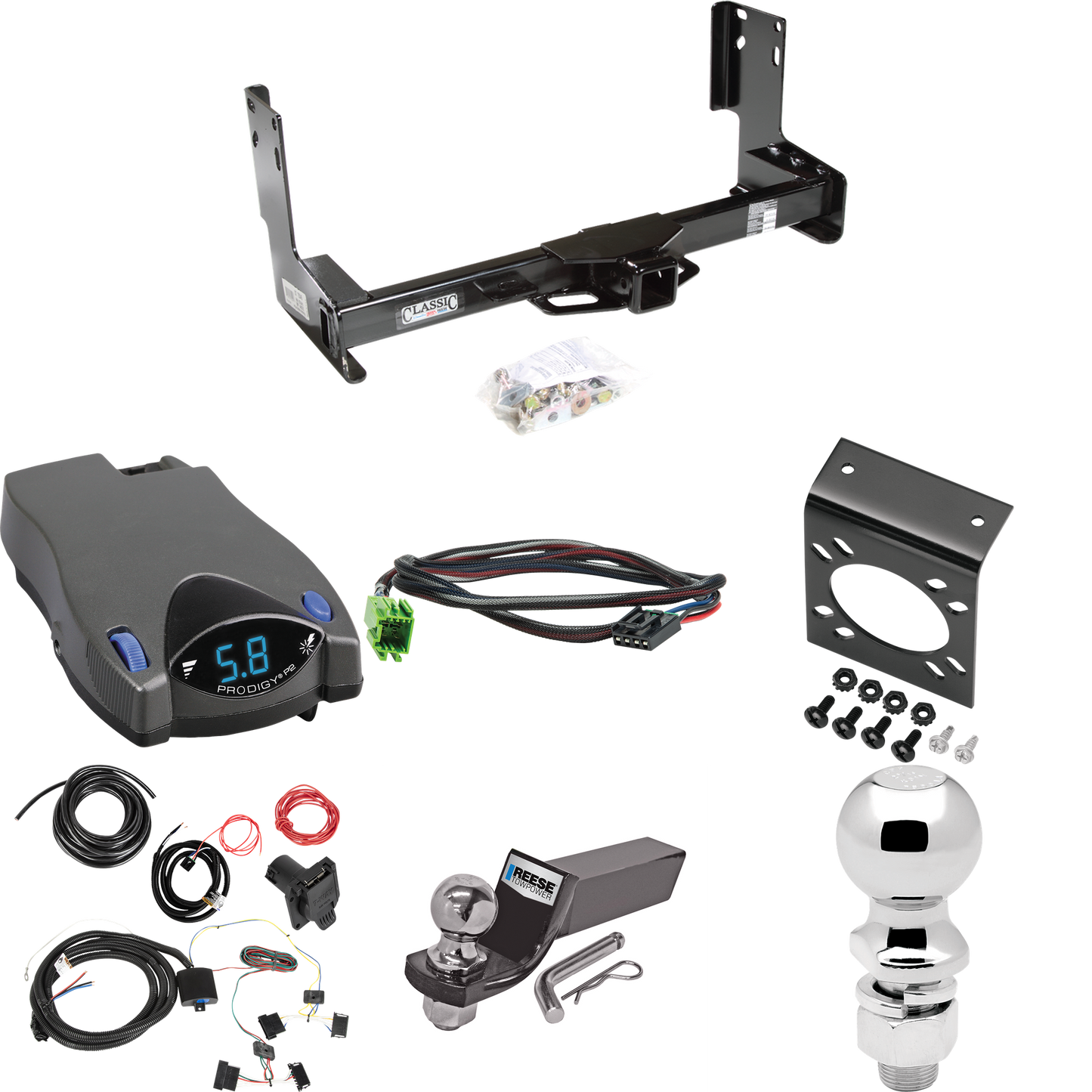 Fits 2014-2018 Mercedes-Benz Sprinter 2500 Trailer Hitch Tow PKG w/ Tekonsha Prodigy P2 Brake Control + Plug & Play BC Adapter + 7-Way RV Wiring + 2" & 2-5/16" Ball & Drop Mount (Excludes: w/Factory Step Bumper Models) By Draw-Tite