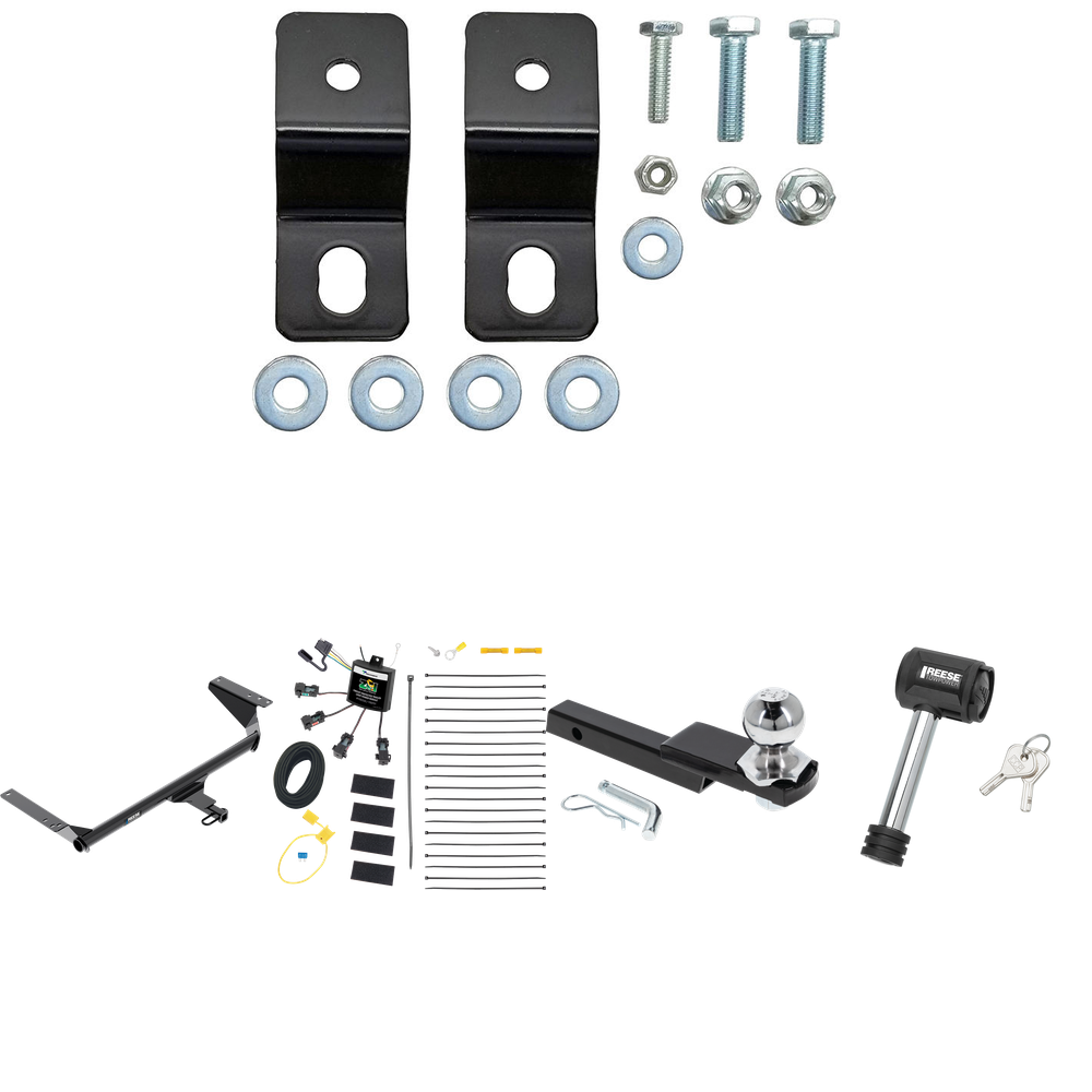 Fits 2017-2020 Chrysler Pacifica Hybrid Trailer Hitch Tow PKG w/ 4-Flat Zero Contact "No Splice" Wiring Harness + Interlock Starter Kit w/ 2" Ball 1-1/4" Drop 3/4" Rise + Hitch Lock By Reese Towpower