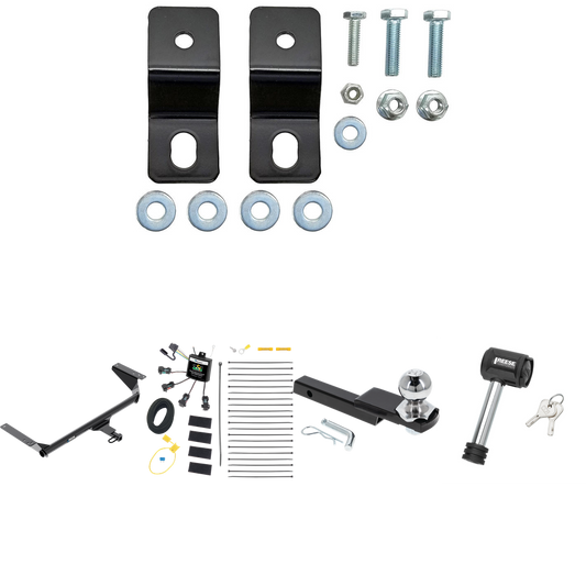 Fits 2017-2020 Chrysler Pacifica Hybrid Trailer Hitch Tow PKG w/ 4-Flat Zero Contact "No Splice" Wiring Harness + Interlock Starter Kit w/ 2" Ball 1-1/4" Drop 3/4" Rise + Hitch Lock By Reese Towpower