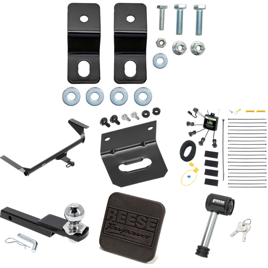 Fits 2017-2020 Chrysler Pacifica Hybrid Trailer Hitch Tow PKG w/ 4-Flat Zero Contact "No Splice" Wiring Harness + Interlock Starter Kit w/ 2" Ball 1-1/4" Drop 3/4" Rise + Wiring Bracket + Hitch Cover + Hitch Lock By Reese Towpower