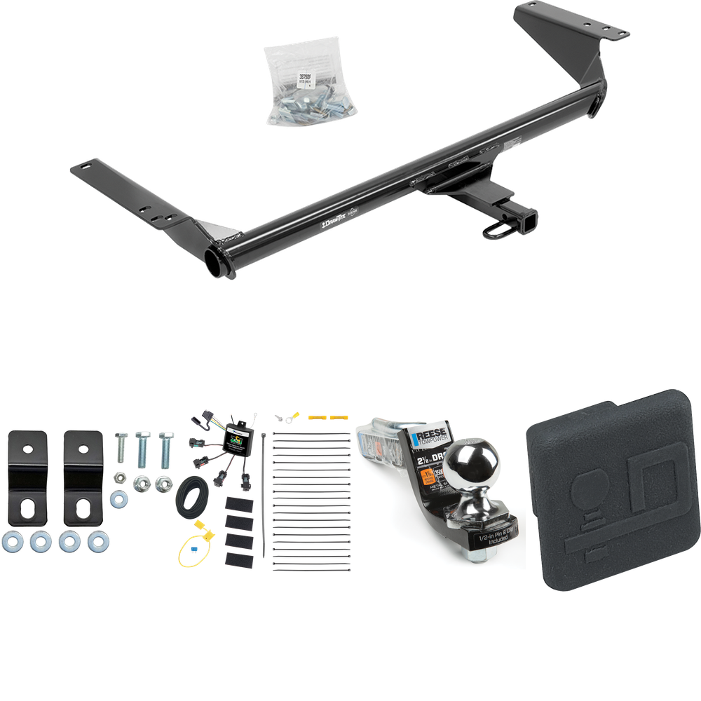 Fits 2017-2020 Chrysler Pacifica Hybrid Trailer Hitch Tow PKG w/ 4-Flat Zero Contact "No Splice" Wiring Harness + Interlock Starter Kit w/ 2" Ball 2-1/2" Drop 2" Rise + Hitch Cover By Draw-Tite