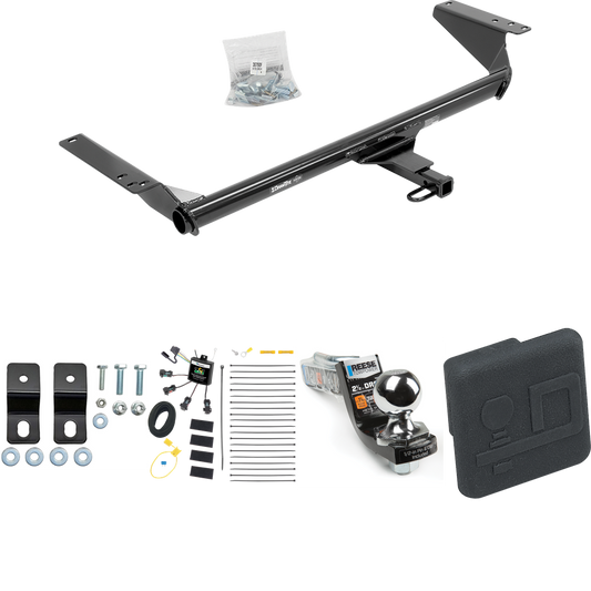 Fits 2017-2020 Chrysler Pacifica Hybrid Trailer Hitch Tow PKG w/ 4-Flat Zero Contact "No Splice" Wiring Harness + Interlock Starter Kit w/ 2" Ball 2-1/2" Drop 2" Rise + Hitch Cover By Draw-Tite