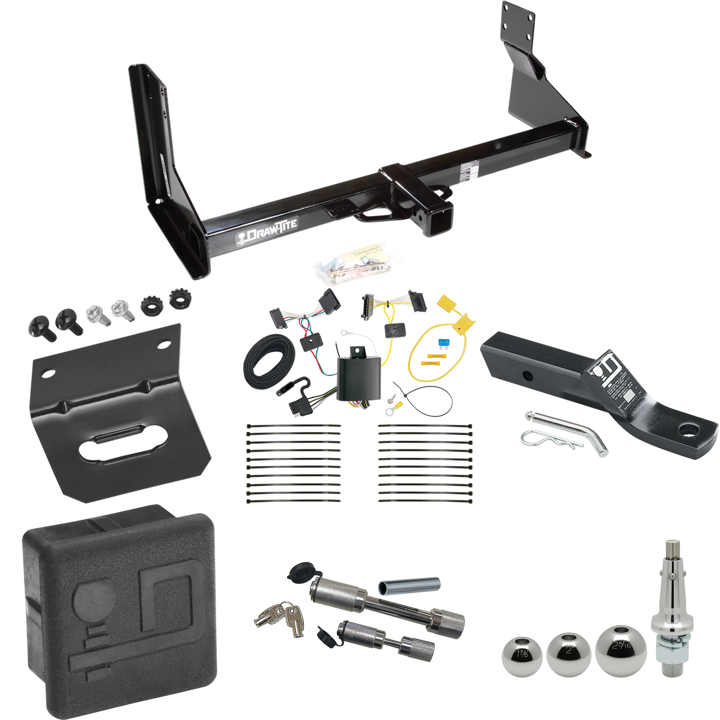 Fits 2014-2018 Mercedes-Benz Sprinter 3500 Trailer Hitch Tow PKG w/ 4-Flat Wiring + Ball Mount w/ 2" Drop + Interchangeable Ball 1-7/8" & 2" & 2-5/16" + Wiring Bracket + Dual Hitch & Coupler Locks + Hitch Cover (For w/Factory Step Bumper Excluding Mo