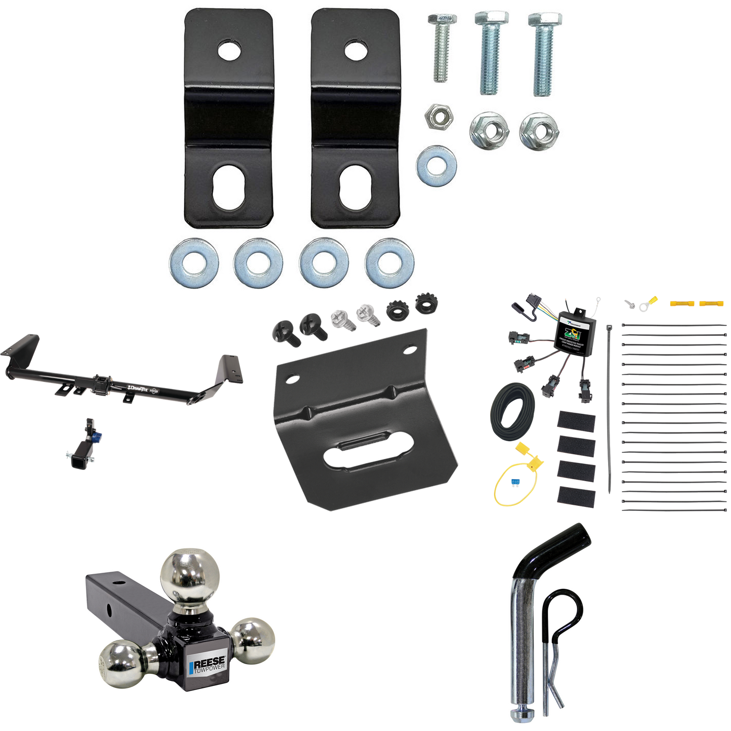 Fits 2017-2020 Chrysler Pacifica Hybrid Trailer Hitch Tow PKG w/ 4-Flat Zero Contact "No Splice" Wiring Harness + Triple Ball Ball Mount 1-7/8" & 2" & 2-5/16" Trailer Balls + Pin/Clip + Wiring Bracket By Draw-Tite