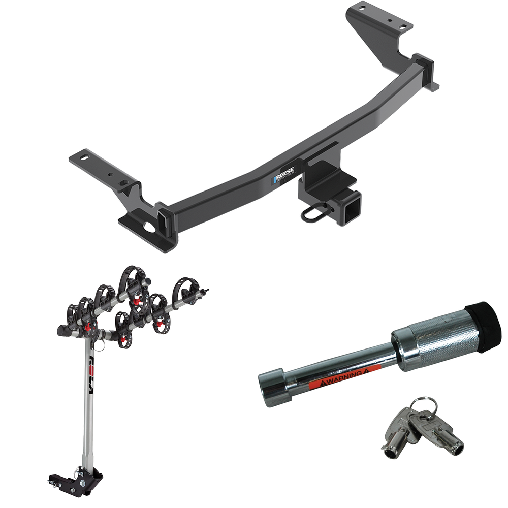 Fits 2013-2016 Mazda CX-5 Trailer Hitch Tow PKG w/ 4 Bike Carrier Rack + Hitch Lock By Reese Towpower