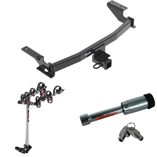 Fits 2013-2016 Mazda CX-5 Trailer Hitch Tow PKG w/ 4 Bike Carrier Rack + Hitch Lock By Reese Towpower