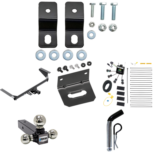 Fits 2017-2020 Chrysler Pacifica Hybrid Trailer Hitch Tow PKG w/ 4-Flat Zero Contact "No Splice" Wiring Harness + Triple Ball Ball Mount 1-7/8" & 2" & 2-5/16" Trailer Balls + Pin/Clip + Wiring Bracket By Reese Towpower