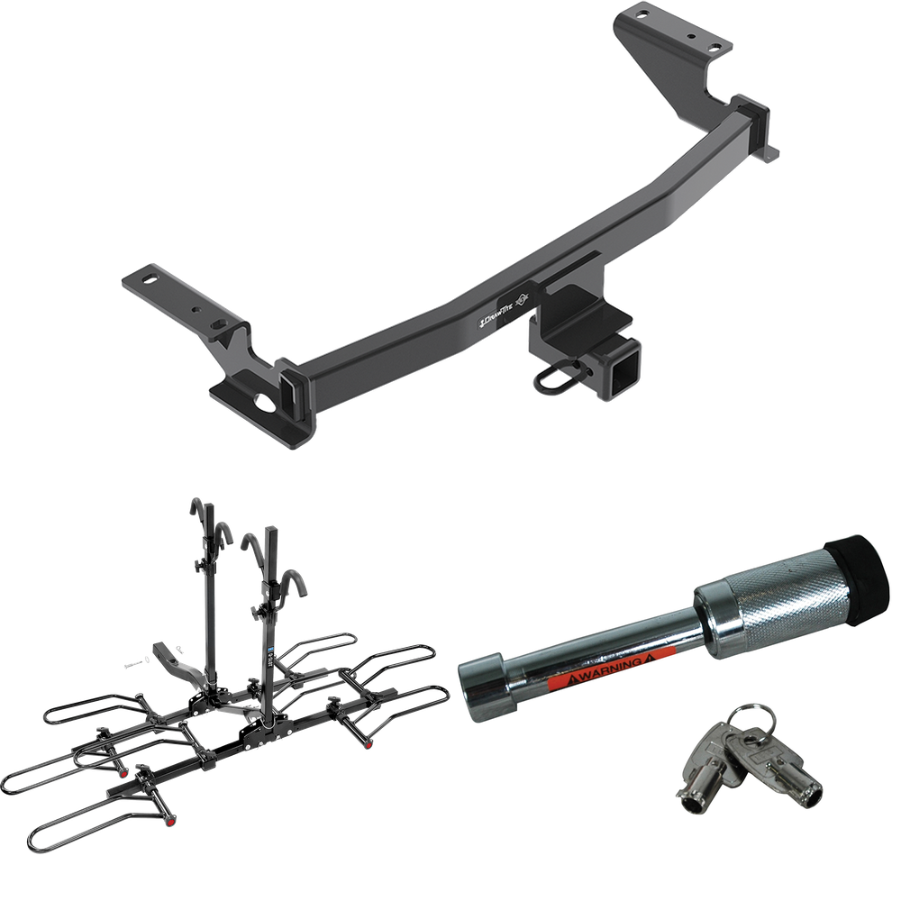 Fits 2013-2016 Mazda CX-5 Trailer Hitch Tow PKG w/ 4 Bike Plaform Style Carrier Rack + Hitch Lock By Draw-Tite