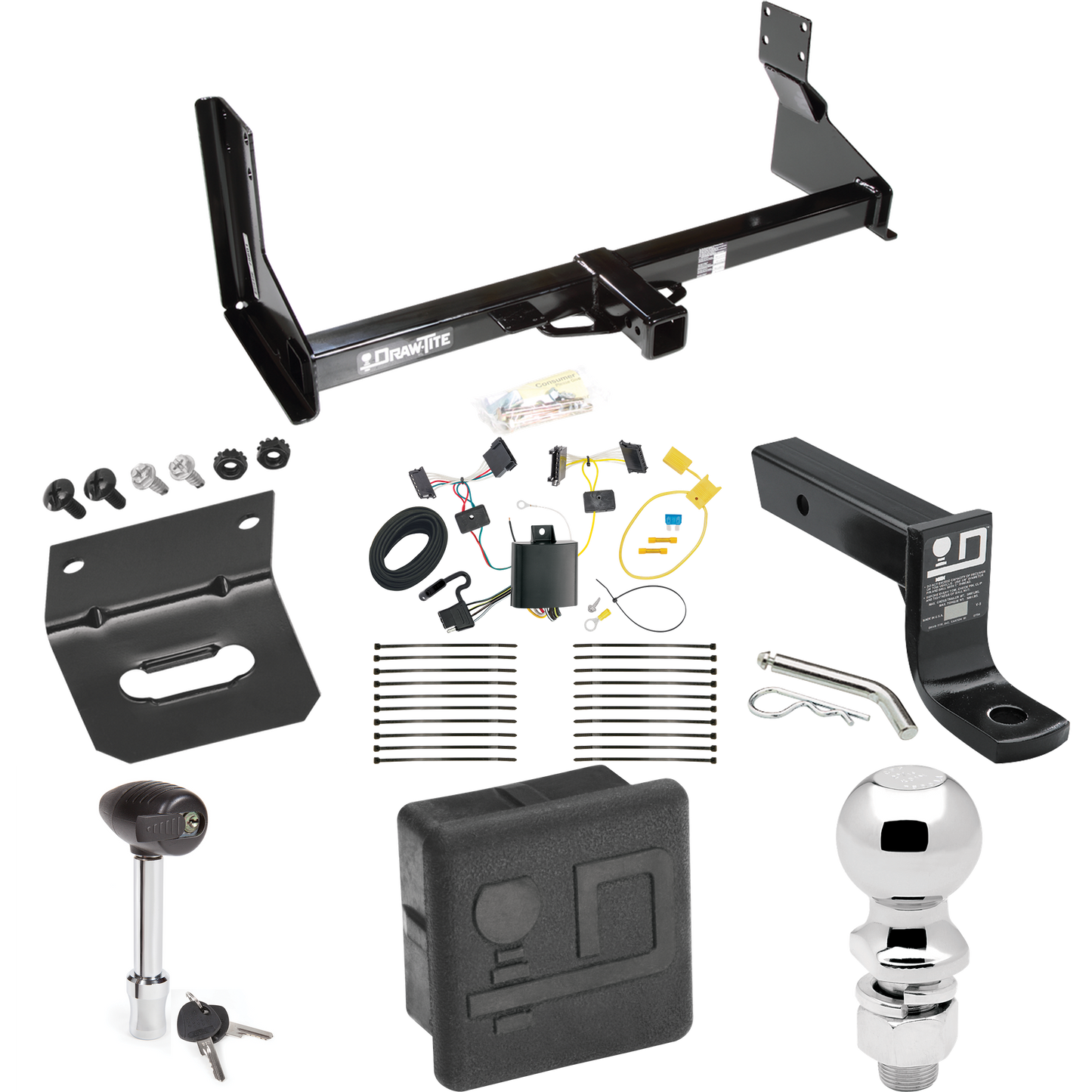 Fits 2014-2018 Freightliner Sprinter 3500 Trailer Hitch Tow PKG w/ 4-Flat Wiring + Ball Mount w/ 4" Drop + 2-5/16" Ball + Wiring Bracket + Hitch Lock + Hitch Cover (For w/Factory Step Bumper Excluding Models w/30-3/8” Frame Width Models) By Draw-Tite