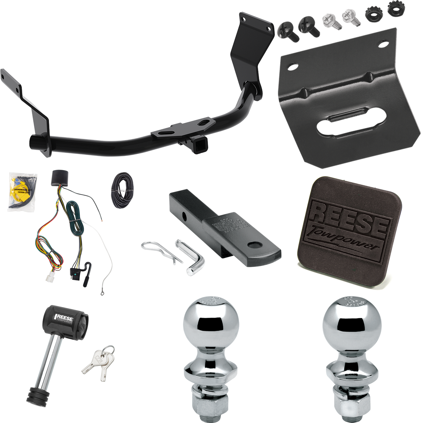 Fits 2019-2022 Acura RDX Trailer Hitch Tow PKG w/ 4-Flat Wiring Harness + Draw-Bar + 1-7/8" + 2" Ball + Wiring Bracket + Hitch Cover + Hitch Lock (For Without +12V Power Provision Models) By Reese Towpower