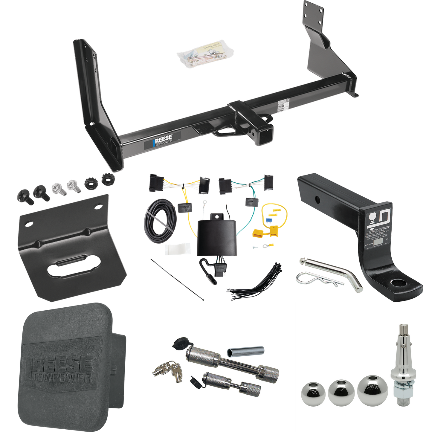 Fits 2019-2021 Mercedes-Benz Sprinter 3500 Trailer Hitch Tow PKG w/ 4-Flat Wiring + Ball Mount w/ 4" Drop + Interchangeable Ball 1-7/8" & 2" & 2-5/16" + Wiring Bracket + Dual Hitch & Coupler Locks + Hitch Cover (For w/Factory Step Bumper Excluding Mo