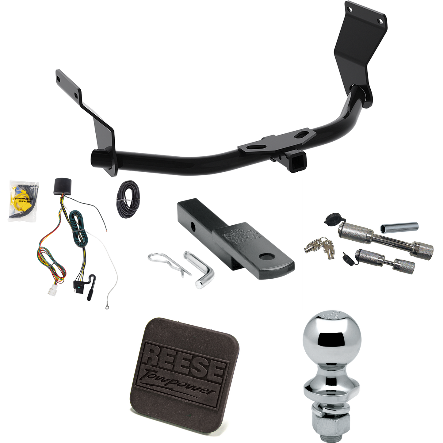 Fits 2019-2022 Acura RDX Trailer Hitch Tow PKG w/ 4-Flat Wiring Harness + Draw-Bar + 1-7/8" Ball + Hitch Cover + Dual Hitch & Coupler Locks (For Without +12V Power Provision Models) By Reese Towpower