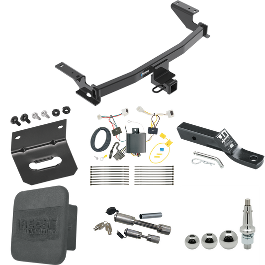 Fits 2017-2021 Mazda CX-5 Trailer Hitch Tow PKG w/ 4-Flat Wiring + Ball Mount w/ 2" Drop + Interchangeable Ball 1-7/8" & 2" & 2-5/16" + Wiring Bracket + Dual Hitch & Coupler Locks + Hitch Cover (Excludes: Diesel Engine Models) By Reese Towpower