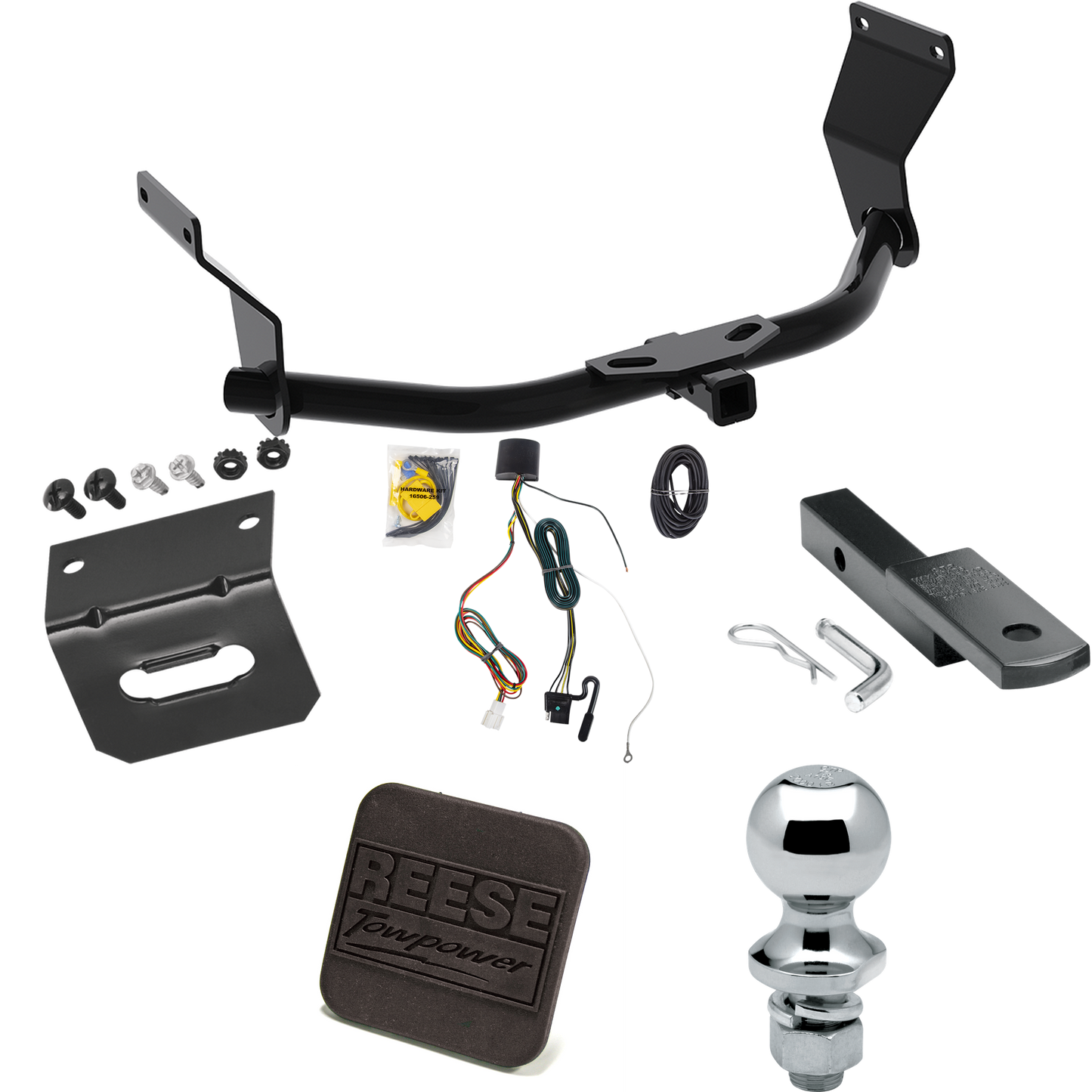 Fits 2019-2022 Acura RDX Trailer Hitch Tow PKG w/ 4-Flat Wiring Harness + Draw-Bar + 1-7/8" Ball + Wiring Bracket + Hitch Cover (For Without +12V Power Provision Models) By Reese Towpower