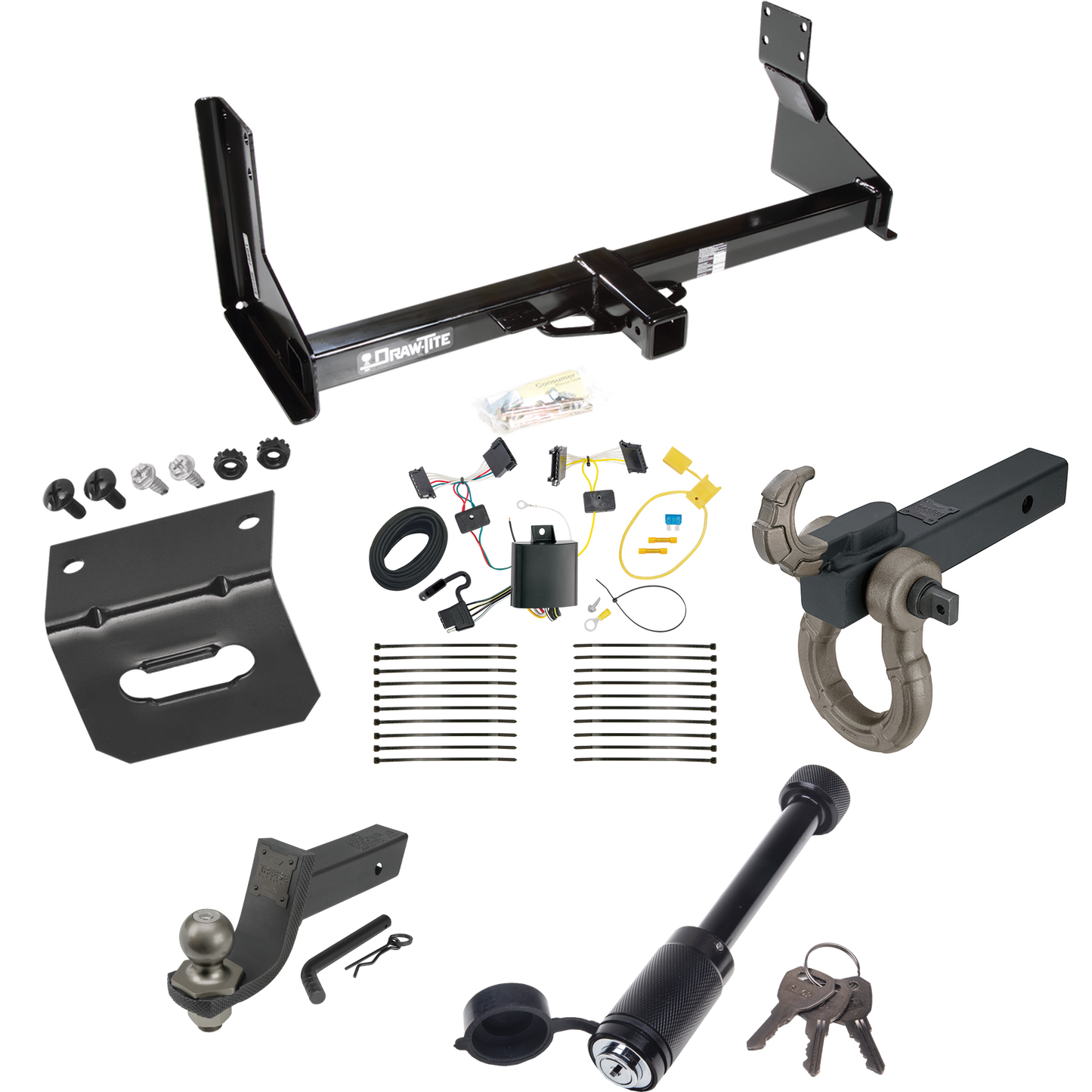 Fits 2014-2018 Freightliner Sprinter 3500 Trailer Hitch Tow PKG w/ 4-Flat Wiring + Interlock Tactical Starter Kit w/ 3-1/4" Drop & 2" Ball + Tactical Hook & Shackle Mount + Tactical Dogbone Lock + Wiring Bracket (For w/Factory Step Bumper Excluding M