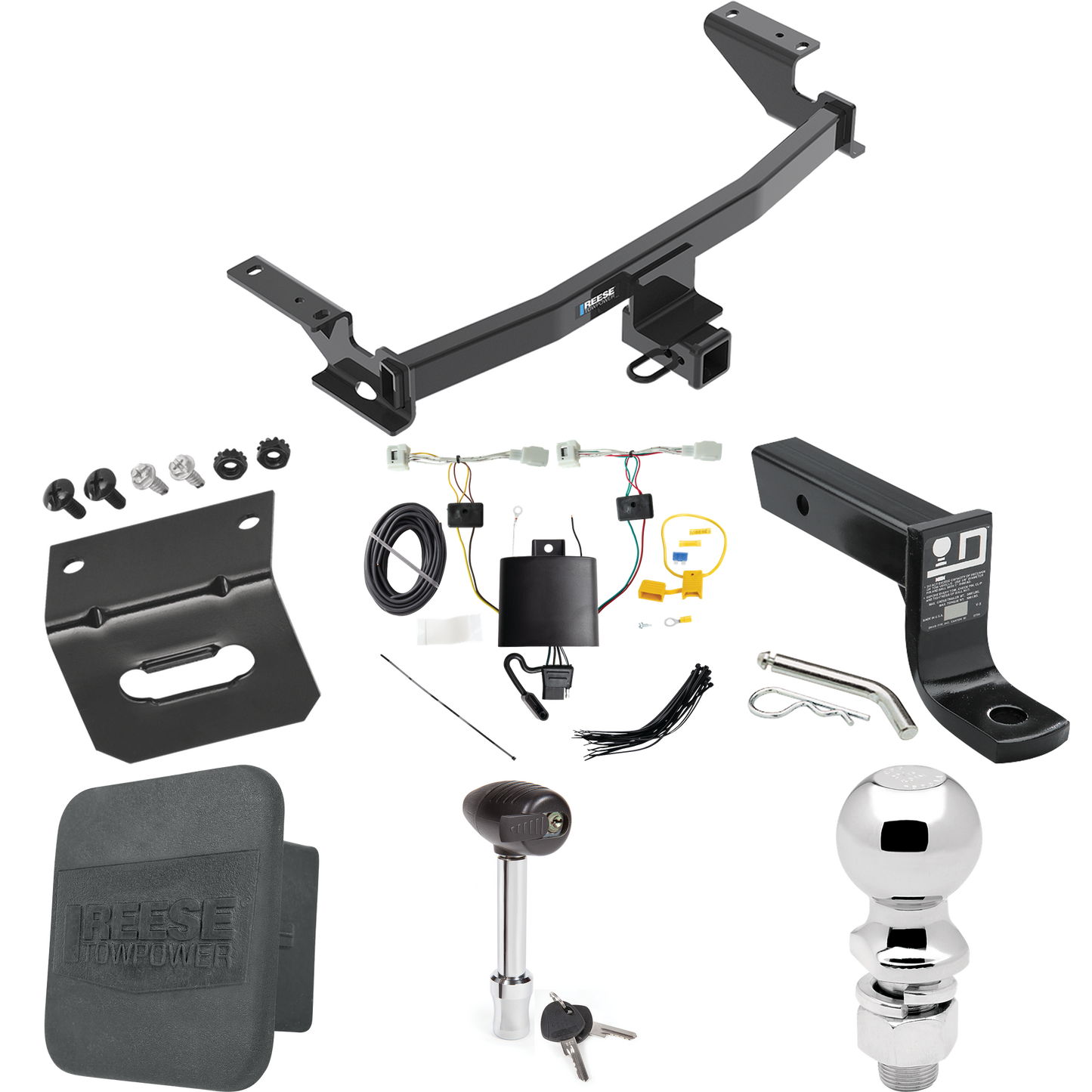 Fits 2022-2023 Mazda CX-5 Trailer Hitch Tow PKG w/ 4-Flat Wiring + Ball Mount w/ 4" Drop + 2-5/16" Ball + Wiring Bracket + Hitch Lock + Hitch Cover (Excludes: Diesel Engine Models) By Reese Towpower