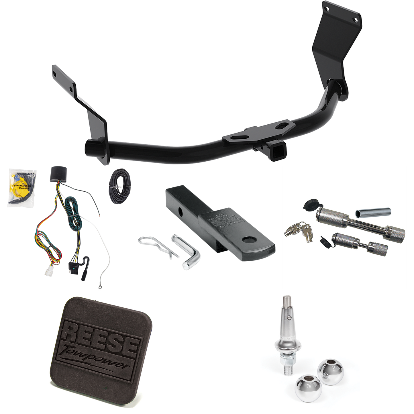 Fits 2019-2022 Acura RDX Trailer Hitch Tow PKG w/ 4-Flat Wiring Harness + Draw-Bar + Interchangeable 1-7/8" & 2" Balls + Hitch Cover + Dual Hitch & Coupler Locks (For Without +12V Power Provision Models) By Reese Towpower