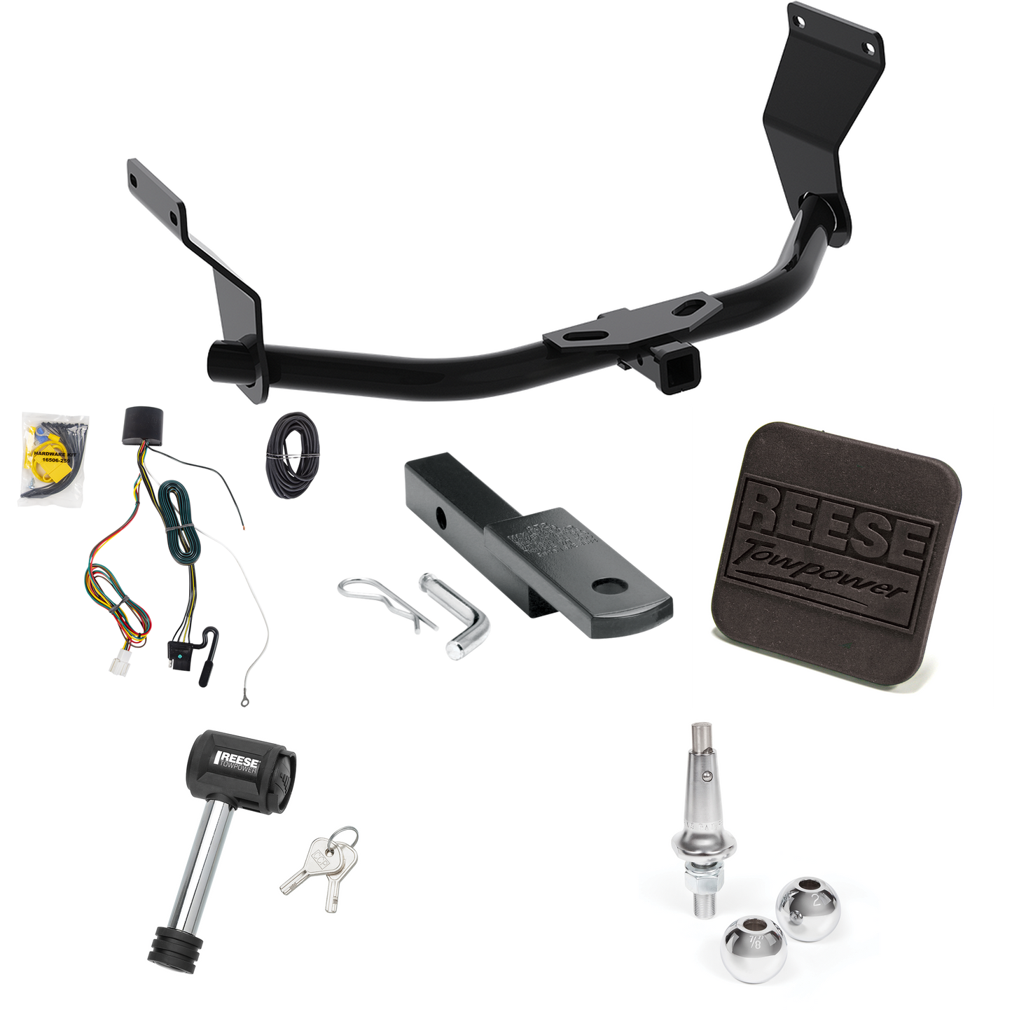 Fits 2019-2022 Acura RDX Trailer Hitch Tow PKG w/ 4-Flat Wiring Harness + Draw-Bar + Interchangeable 1-7/8" & 2" Balls + Hitch Cover + Hitch Lock (For Without +12V Power Provision Models) By Reese Towpower