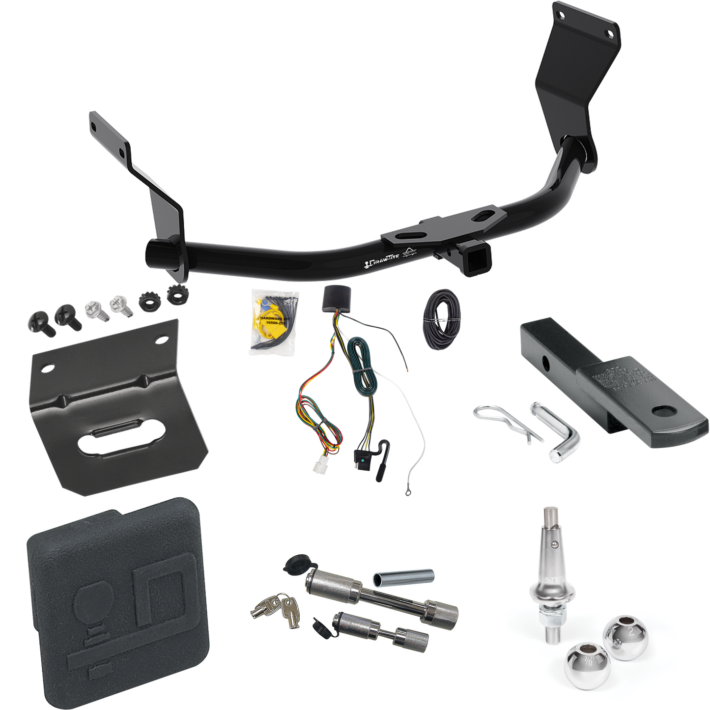 Fits 2019-2022 Acura RDX Trailer Hitch Tow PKG w/ 4-Flat Wiring Harness + Draw-Bar + Interchangeable 1-7/8" & 2" Balls + Wiring Bracket + Hitch Cover + Dual Hitch & Coupler Locks (For Without +12V Power Provision Models) By Draw-Tite