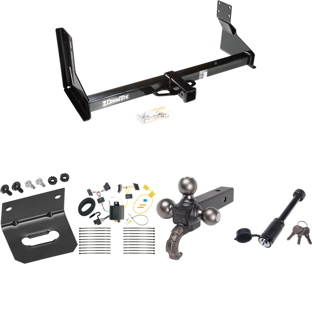 Fits 2014-2018 Freightliner Sprinter 2500 Trailer Hitch Tow PKG w/ 4-Flat Wiring + Triple Ball Tactical Ball Mount 1-7/8" & 2" & 2-5/16" Balls w/ Tow Hook + Tactical Dogbone Lock + Wiring Bracket (For w/Factory Step Bumper Excluding Models w/30-3/8”