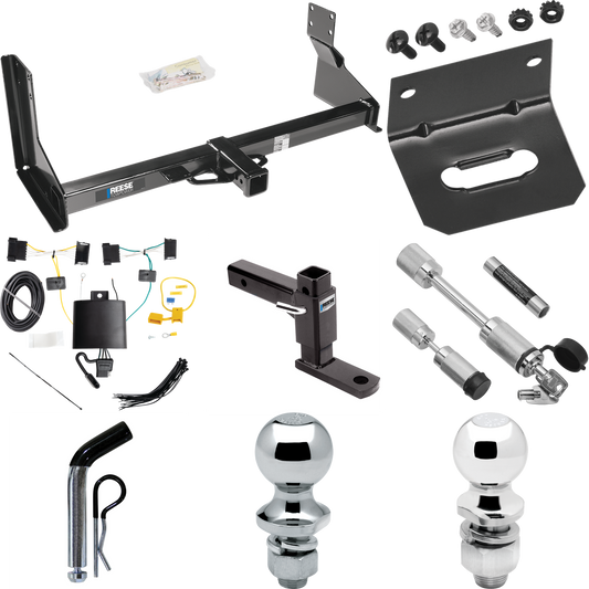 Fits 2019-2021 Mercedes-Benz Sprinter 2500 Trailer Hitch Tow PKG w/ 4-Flat Wiring Harness + Adjustable Drop Rise Ball Mount + Pin/Clip + 2" Ball + 1-7/8" Ball + Dual Hitch & Coupler Locks (For w/Factory Step Bumper Excluding Models w/30-3/8” Frame Wi