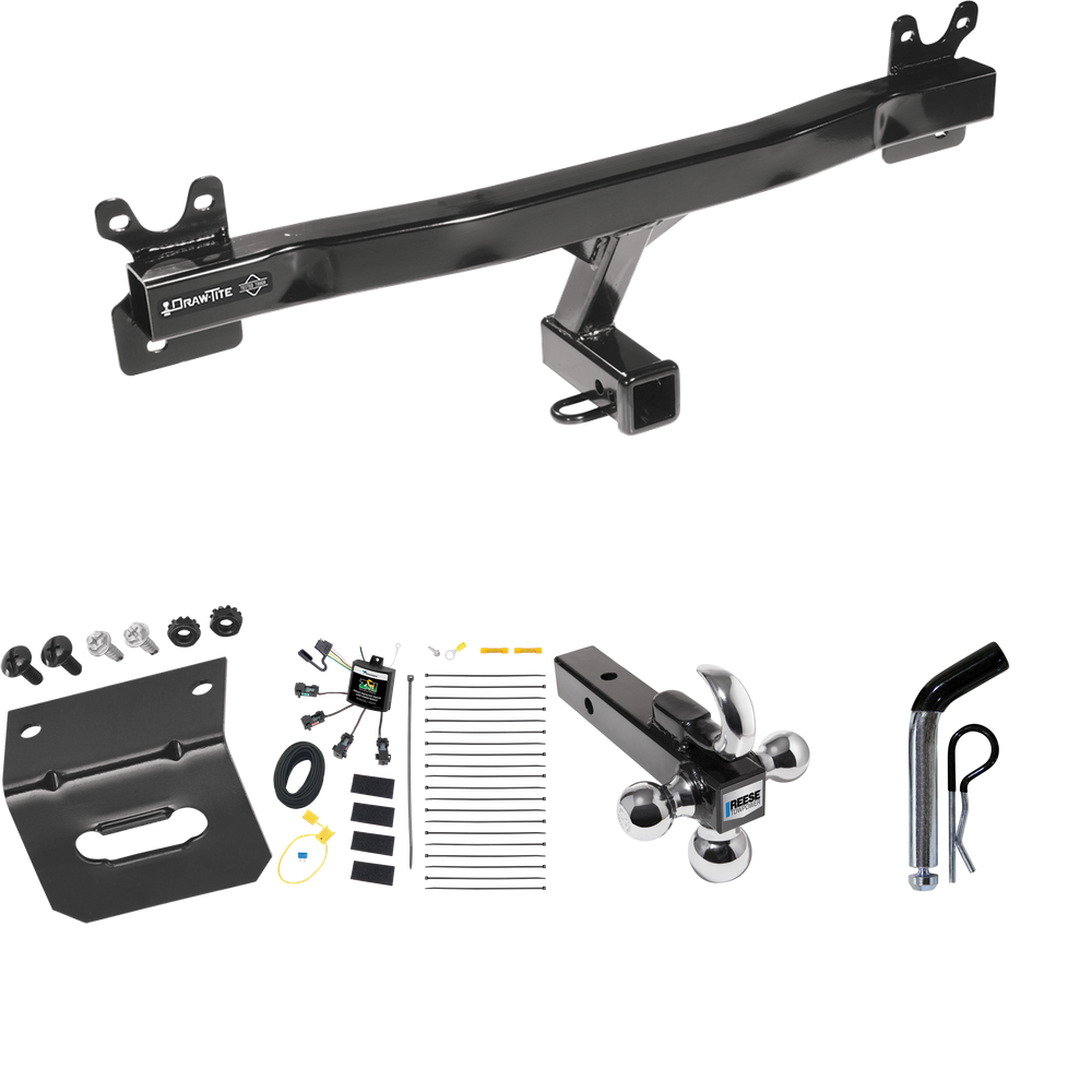 Fits 2011-2018 Volvo S60 Trailer Hitch Tow PKG w/ 4-Flat Zero Contact "No Splice" Wiring Harness + Triple Ball Ball Mount 1-7/8" & 2" & 2-5/16" Trailer Balls w/ Tow Hook + Pin/Clip + Wiring Bracket (For Sedan Models) By Draw-Tite