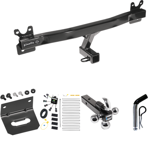 Fits 2011-2018 Volvo S60 Trailer Hitch Tow PKG w/ 4-Flat Zero Contact "No Splice" Wiring Harness + Triple Ball Ball Mount 1-7/8" & 2" & 2-5/16" Trailer Balls w/ Tow Hook + Pin/Clip + Wiring Bracket (For Sedan Models) By Draw-Tite