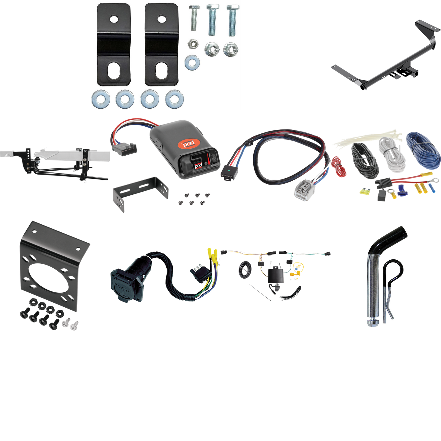 Fits 2021-2023 Chrysler Pacifica Hybrid Trailer Hitch Tow PKG w/ 6K Round Bar Weight Distribution Hitch w/ 2-5/16" Ball + Pin/Clip + Pro Series POD Brake Control + Plug & Play BC Adapter + 7-Way RV Wiring By Reese Towpower