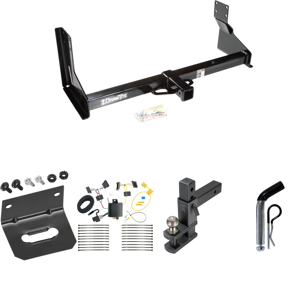 Fits 2014-2018 Mercedes-Benz Sprinter 3500 Trailer Hitch Tow PKG w/ 4-Flat Wiring Harness + Adjustable Drop Rise Clevis Hitch Ball Mount w/ 2" Ball + Pin/Clip + Wiring Bracket (For w/Factory Step Bumper Excluding Models w/30-3/8” Frame Width Models)