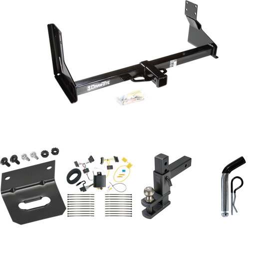 Fits 2014-2018 Mercedes-Benz Sprinter 3500 Trailer Hitch Tow PKG w/ 4-Flat Wiring Harness + Adjustable Drop Rise Clevis Hitch Ball Mount w/ 2" Ball + Pin/Clip + Wiring Bracket (For w/Factory Step Bumper Excluding Models w/30-3/8” Frame Width Models)