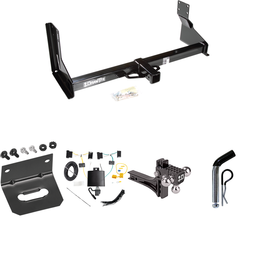 Fits 2019-2021 Freightliner Sprinter 3500 Trailer Hitch Tow PKG w/ 4-Flat Wiring Harness + Adjustable Drop Rise Triple Ball Ball Mount 1-7/8" & 2" & 2-5/16" Trailer Balls + Pin/Clip + Wiring Bracket (For w/Factory Step Bumper Excluding Models w/30-3/