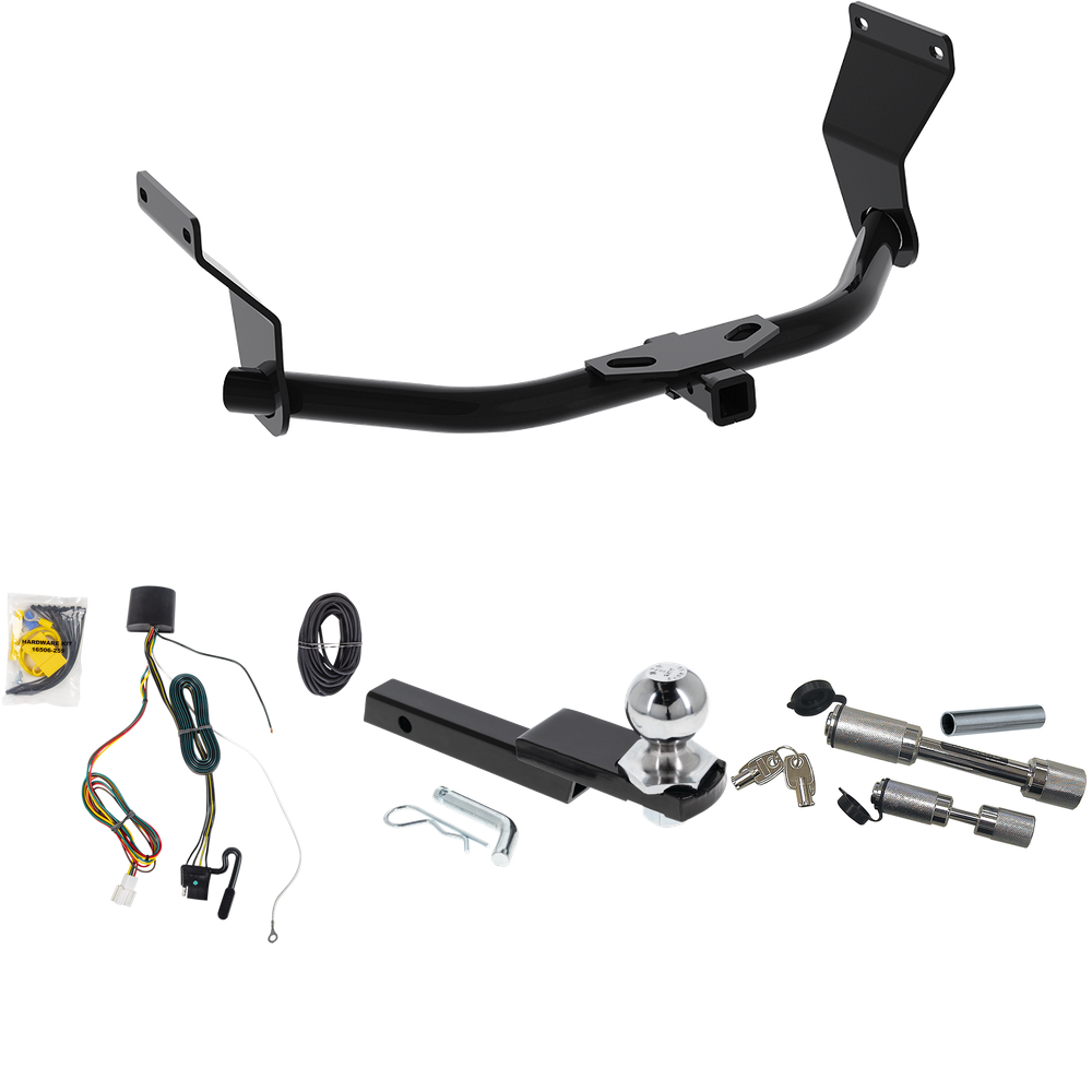 Fits 2019-2022 Acura RDX Trailer Hitch Tow PKG w/ 4-Flat Wiring Harness + Interlock Starter Kit w/ 2" Ball 1-1/4" Drop 3/4" Rise + Dual Hitch & Coupler Locks (For Without +12V Power Provision Models) By Reese Towpower