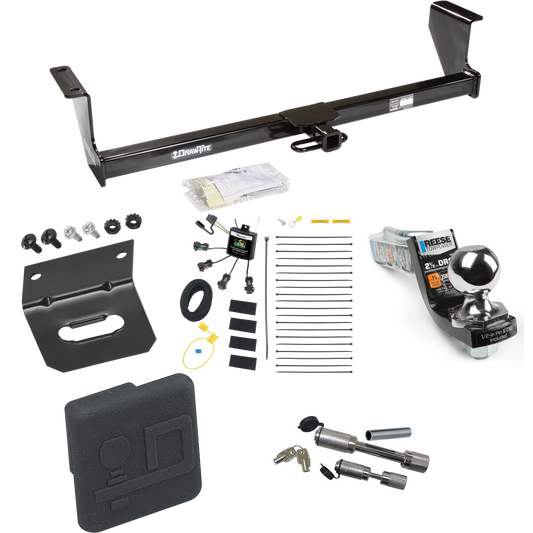 Fits 2001-2007 Volvo V70 Trailer Hitch Tow PKG w/ 4-Flat Zero Contact "No Splice" Wiring Harness + Interlock Starter Kit w/ 2" Ball 2-1/2" Drop 2" Rise + Wiring Bracket + Hitch Cover + Dual Hitch & Coupler Locks (For Wagon Models) By Draw-Tite