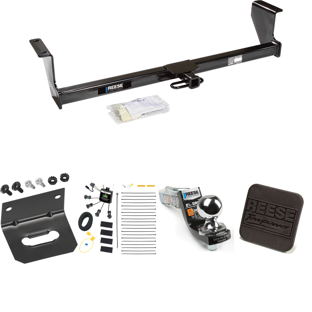 Fits 2001-2007 Volvo V70 Trailer Hitch Tow PKG w/ 4-Flat Zero Contact "No Splice" Wiring Harness + Interlock Starter Kit w/ 2" Ball 2-1/2" Drop 2" Rise + Wiring Bracket + Hitch Cover (For Wagon Models) By Reese Towpower