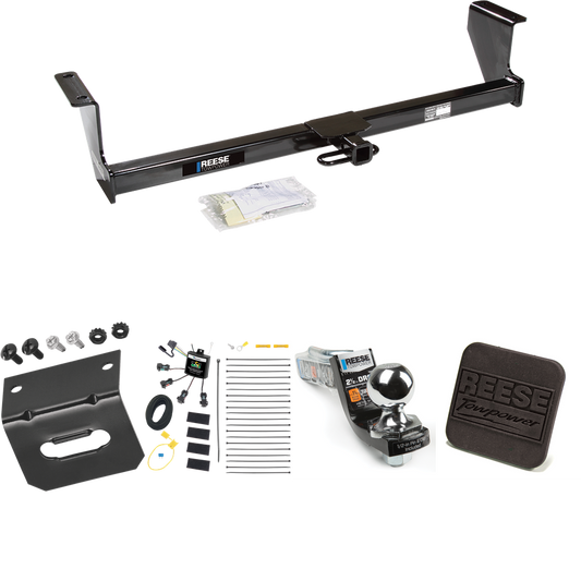 Fits 2001-2007 Volvo V70 Trailer Hitch Tow PKG w/ 4-Flat Zero Contact "No Splice" Wiring Harness + Interlock Starter Kit w/ 2" Ball 2-1/2" Drop 2" Rise + Wiring Bracket + Hitch Cover (For Wagon Models) By Reese Towpower