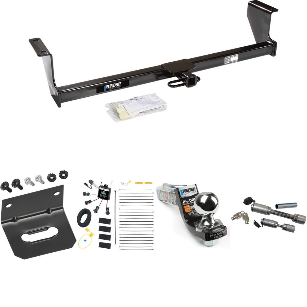 Fits 2001-2009 Volvo S60 Trailer Hitch Tow PKG w/ 4-Flat Zero Contact "No Splice" Wiring Harness + Interlock Starter Kit w/ 2" Ball 2-1/2" Drop 2" Rise + Wiring Bracket + Dual Hitch & Coupler Locks (For Sedan Models) By Reese Towpower