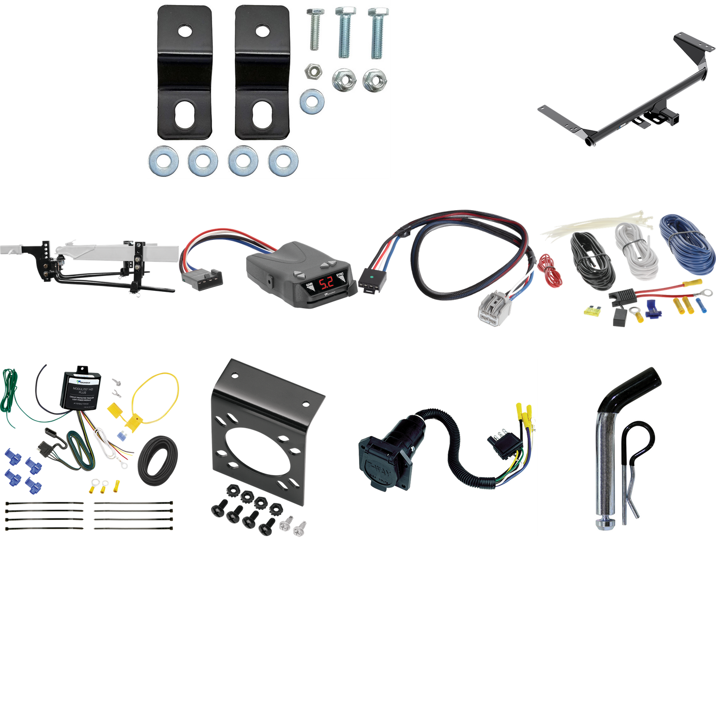 Fits 2017-2020 Chrysler Pacifica Hybrid Trailer Hitch Tow PKG w/ 6K Round Bar Weight Distribution Hitch w/ 2-5/16" Ball + Pin/Clip + Tekonsha Brakeman IV Brake Control + Plug & Play BC Adapter + 7-Way RV Wiring By Reese Towpower