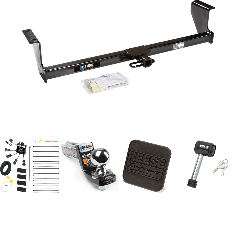 Fits 2001-2009 Volvo S60 Trailer Hitch Tow PKG w/ 4-Flat Zero Contact "No Splice" Wiring Harness + Interlock Starter Kit w/ 2" Ball 2-1/2" Drop 2" Rise + Hitch Cover + Hitch Lock (For Sedan Models) By Reese Towpower