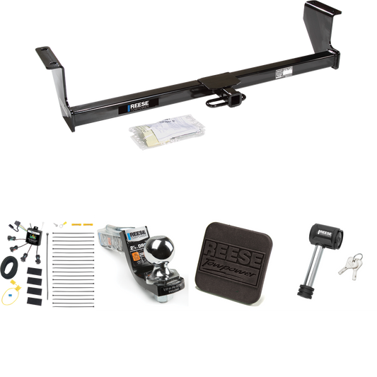 Fits 2001-2009 Volvo S60 Trailer Hitch Tow PKG w/ 4-Flat Zero Contact "No Splice" Wiring Harness + Interlock Starter Kit w/ 2" Ball 2-1/2" Drop 2" Rise + Hitch Cover + Hitch Lock (For Sedan Models) By Reese Towpower