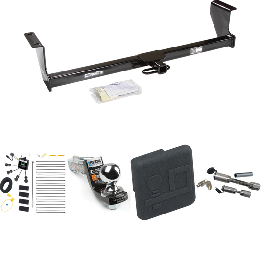 Fits 2001-2007 Volvo V70 Trailer Hitch Tow PKG w/ 4-Flat Zero Contact "No Splice" Wiring Harness + Interlock Starter Kit w/ 2" Ball 2-1/2" Drop 2" Rise + Hitch Cover + Dual Hitch & Coupler Locks (For Wagon Models) By Draw-Tite