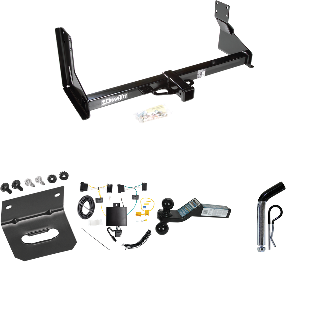 Fits 2019-2021 Freightliner Sprinter 2500 Trailer Hitch Tow PKG w/ 4-Flat Wiring Harness + Dual Ball Ball Mount 2" & 2-5/16" Trailer Balls + Pin/Clip +  Wiring Bracket (For w/Factory Step Bumper Excluding Models w/30-3/8” Frame Width Models) By Draw-